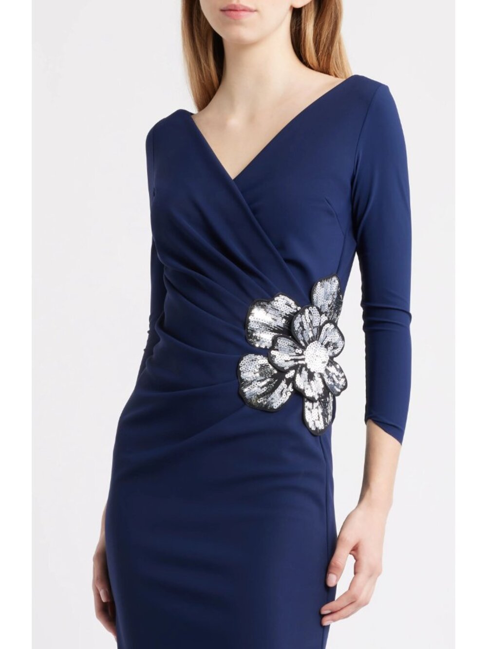 🆕CHIARA BONI Onori Sequin Applique Midi Dress 6 Navy Blue - Picture 5 of 13